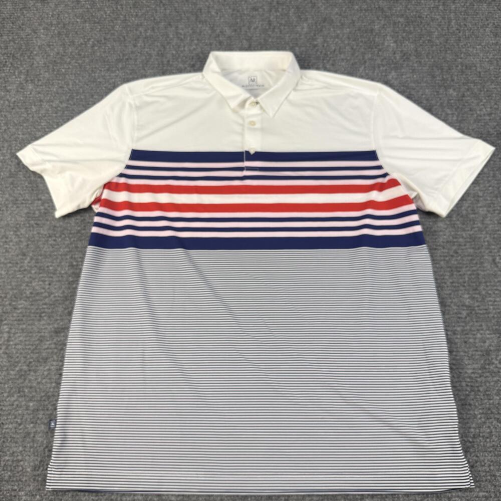 Mizzen+Main Polo Shirt Mens Extra Large White Navy Red Striped Classic Golf
